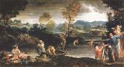 Annibale Carracci landscape with fishing scene Spain oil painting artist